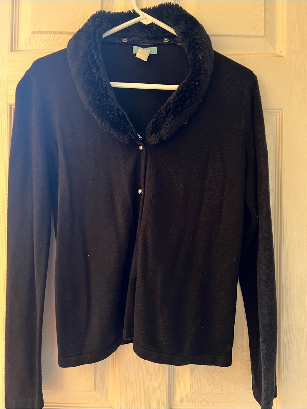 Jennifer Moore Black Faux-Fur Trim Cardigan